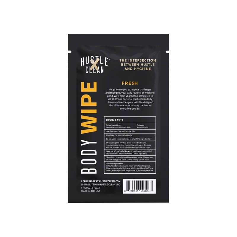 slide 2 of 10, Hustle Clean Body Wipes 1pk/10pc: Hypoallergenic, Witch Hazel, Travel Size, 1 ct, 10 ct