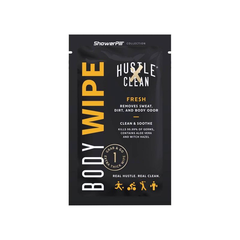 slide 8 of 10, Hustle Clean Body Wipes 1pk/10pc: Hypoallergenic, Witch Hazel, Travel Size, 1 ct, 10 ct