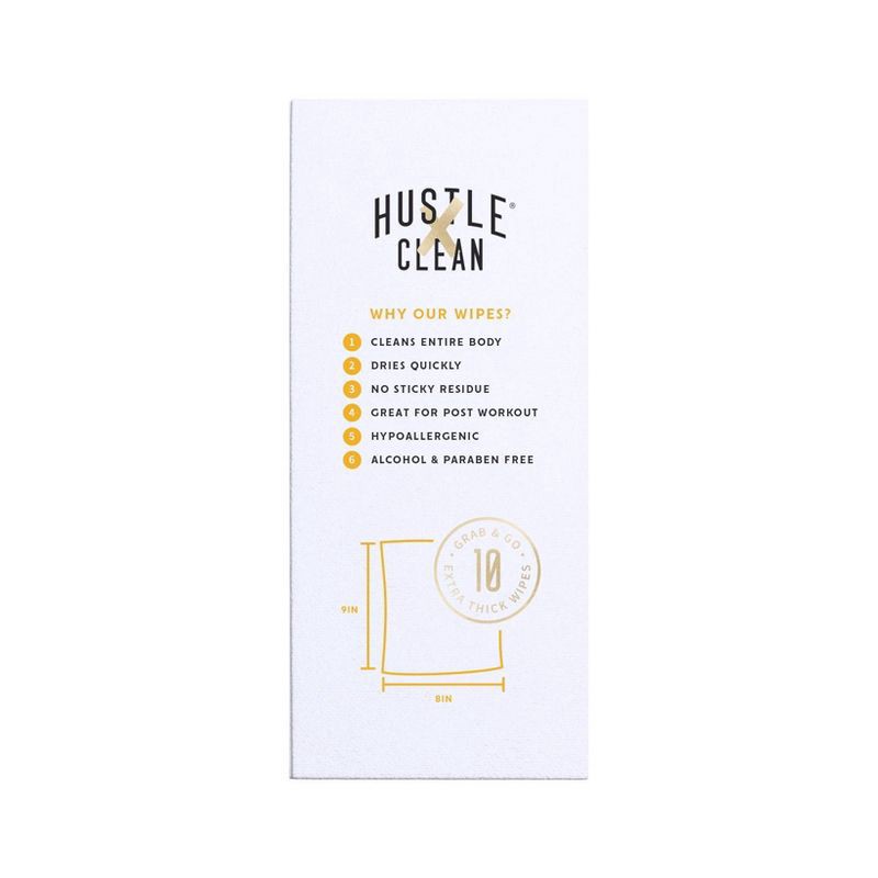 slide 10 of 10, Hustle Clean Body Wipes 1pk/10pc: Hypoallergenic, Witch Hazel, Travel Size, 1 ct, 10 ct