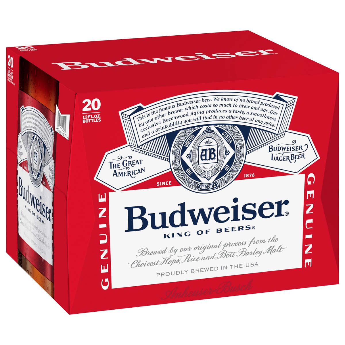 slide 2 of 8, Budweiser Beer, 20 Pack 12 fl. oz. Bottles, 5% ABV, 240 fl oz