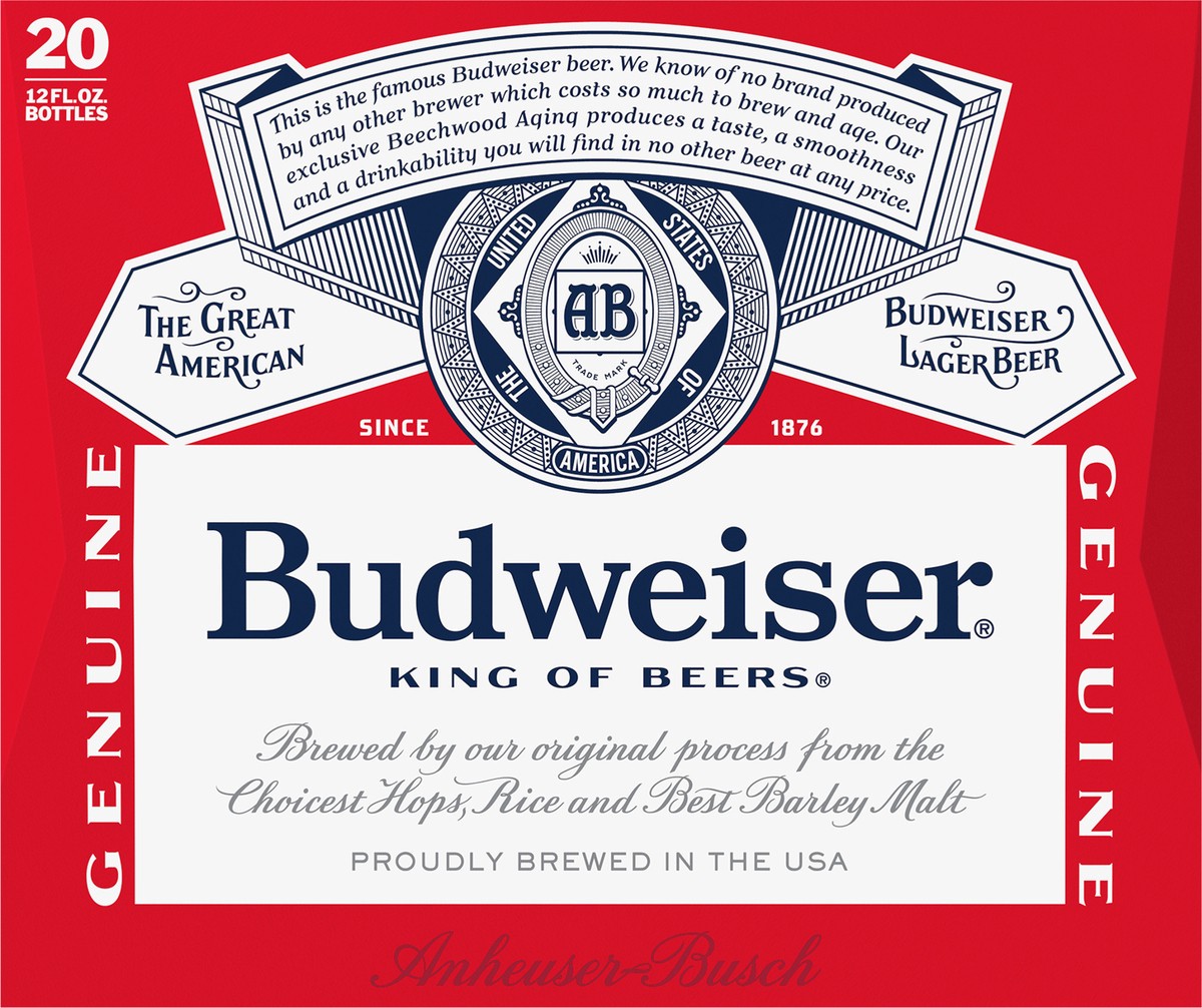 slide 7 of 8, Budweiser Beer, 20 Pack 12 fl. oz. Bottles, 5% ABV, 240 fl oz