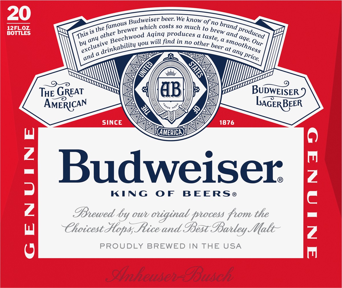 slide 3 of 8, Budweiser Beer, 20 Pack 12 fl. oz. Bottles, 5% ABV, 240 fl oz
