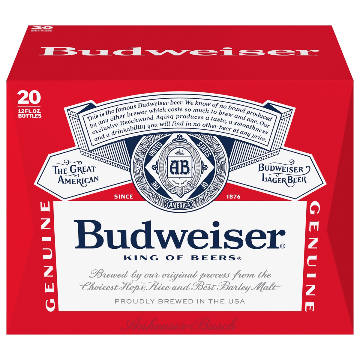 slide 1 of 8, Budweiser Beer, 20 Pack 12 fl. oz. Bottles, 5% ABV, 20 ct