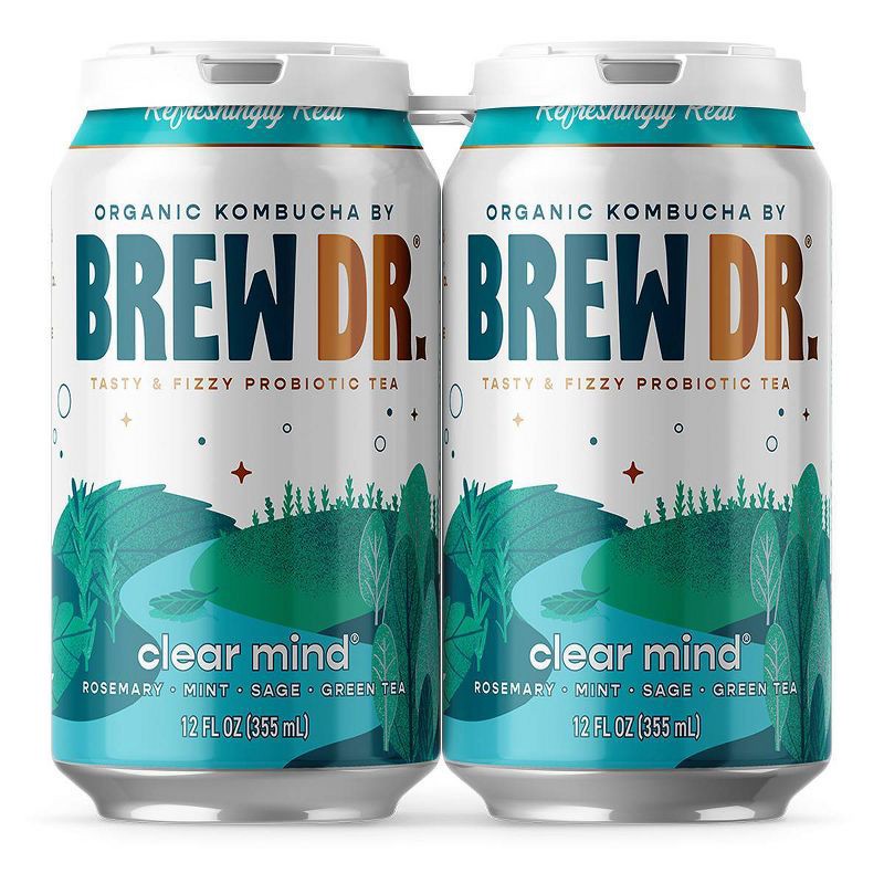 slide 1 of 7, Brew Dr. Kombucha Clear Mind - 12 fl oz Cans/4pk, 4 ct; 12 fl oz