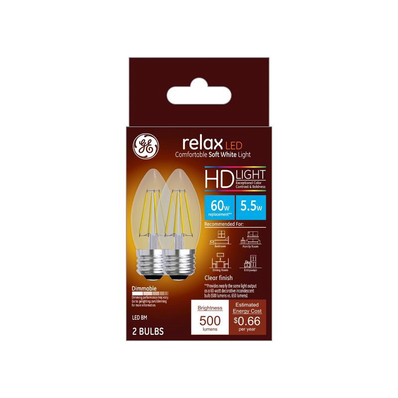 slide 2 of 3, General Electric GE 2pk 5.5W 60W Equivalent Relax LED HD Light Bulbs, 2 ct