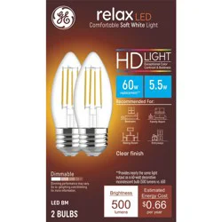 GE Household Lighting GE 2pk Clear 60W Relax LED Decorative Light Bulbs Soft White