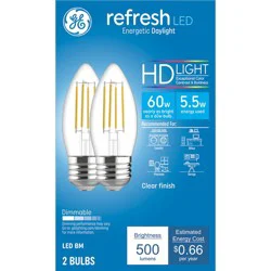 GE Household Lighting GE 2pk 60W Refresh LED Clear Decorative Light Bulbs Daylight