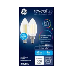 GE Household Lighting GE 2pk 60W Reveal HD+ LED BC Decorative Light Bulbs