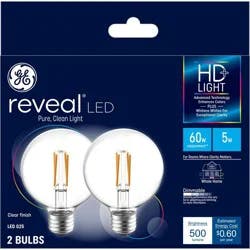 GE Household Lighting GE 2pk 60W Reveal HD+ G25 LED Globe Light Bulbs