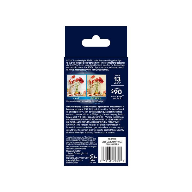slide 3 of 8, GE Household Lighting GE 2pk 60W Reveal HD+ LED BM Decorative Light Bulbs, 2 ct