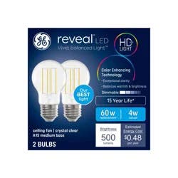 GE Household Lighting GE 2pk 60W A15 Reveal Light Bulbs