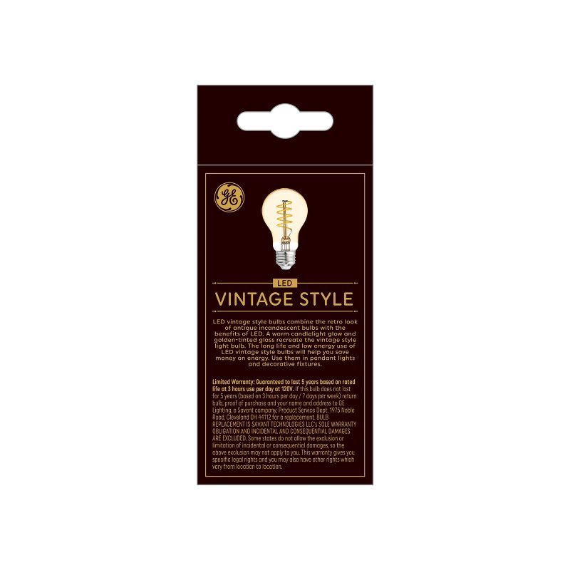 slide 3 of 4, GE Household Lighting GE 60W Vintage Style A19 LED Light Bulb Amber Glass: Warm Dimmable Lightbulb, 250 Lumens, 2000K, E26 Base, 5W Energy Use, 1 ct