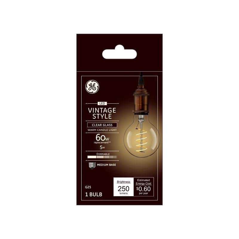 slide 1 of 3, GE Household Lighting GE 5W 60W Equivalent LED Globe Light Bulb Clear Glass Warm Candle Light Medium Base, 1 ct