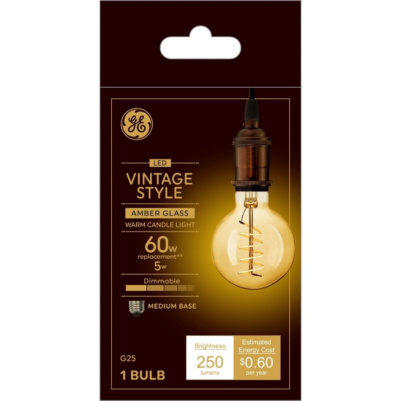 slide 1 of 4, GE Household Lighting GE 60W Vintage Style G25 LED Globe Light Bulb Amber Glass, 1 ct