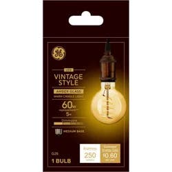 GE Household Lighting GE 60W Vintage Style G25 LED Globe Light Bulb Amber Glass