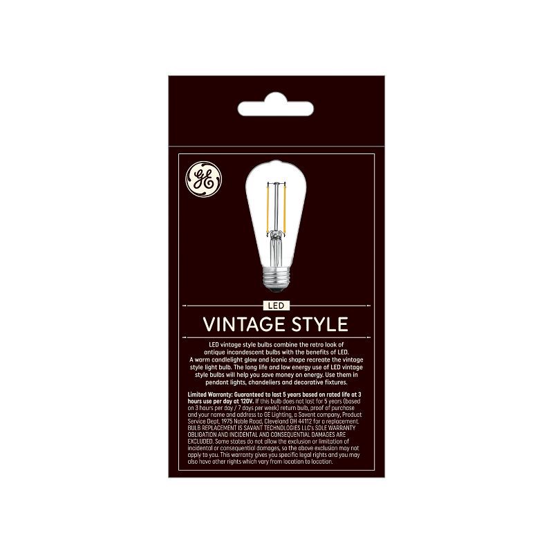 slide 3 of 4, GE Household Lighting GE 2pk 60W ST19 Vintage Style LED Edison Clear Glass Light Bulbs, 2 ct