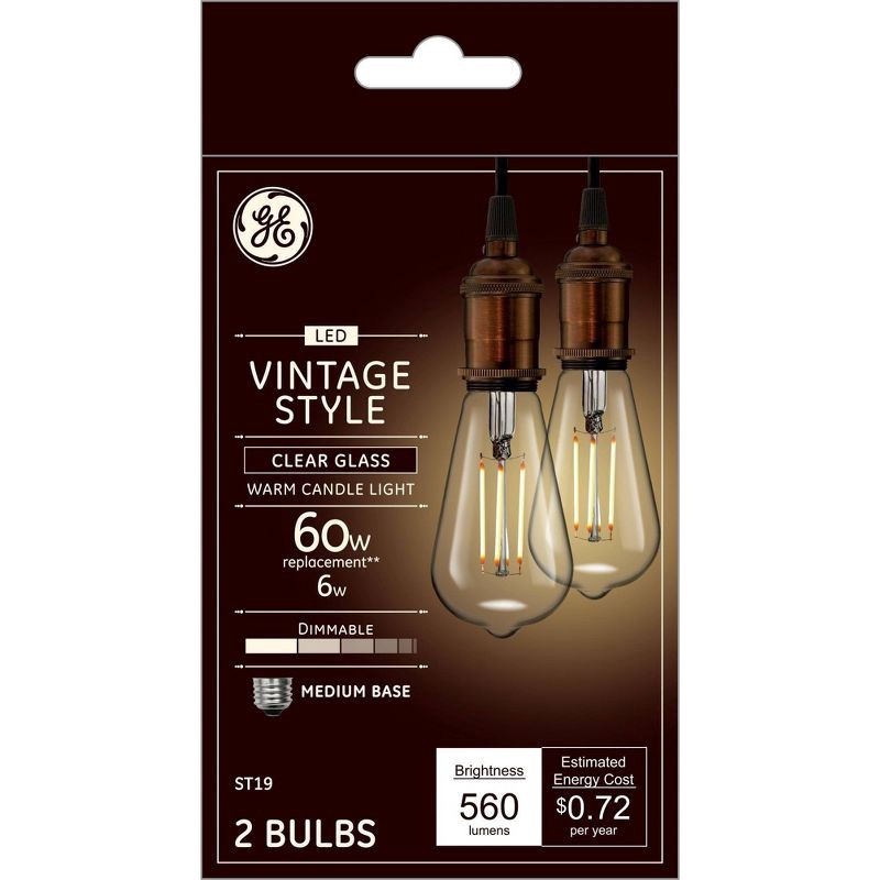slide 4 of 4, GE Household Lighting GE 2pk 60W ST19 Vintage Style LED Edison Clear Glass Light Bulbs, 2 ct