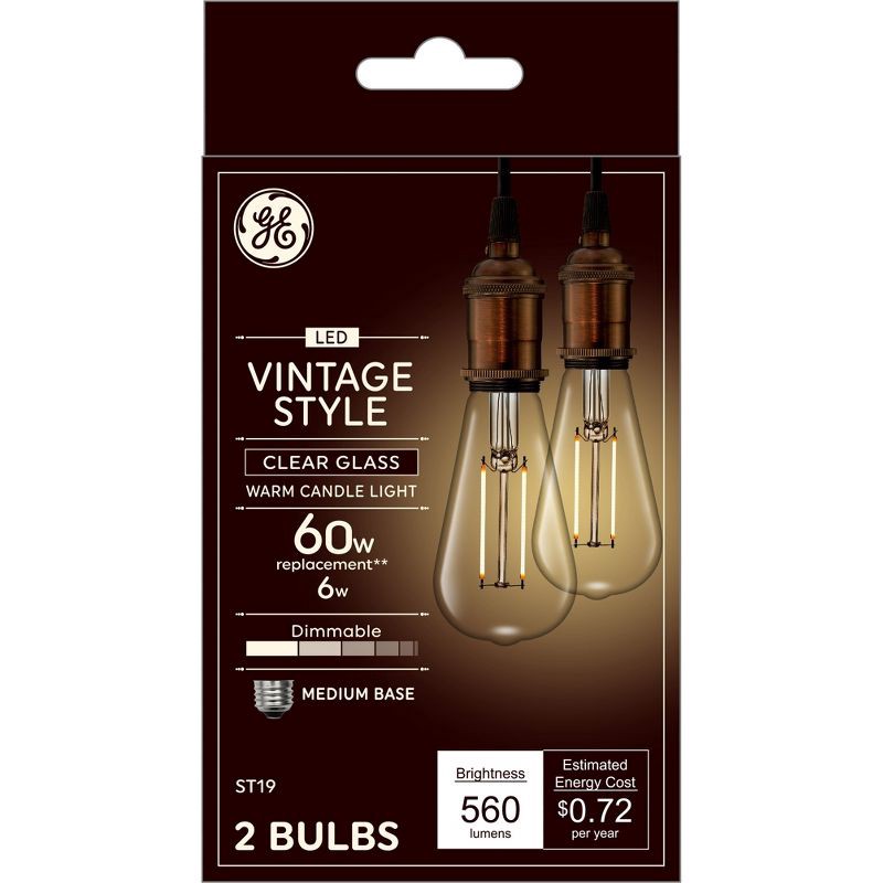 slide 1 of 4, GE Household Lighting GE 2pk 60W ST19 Vintage Style LED Edison Clear Glass Light Bulbs, 2 ct