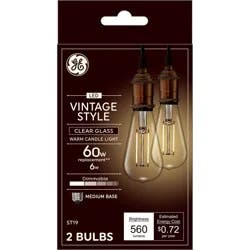 GE Household Lighting GE 2pk 60W ST19 Vintage Style LED Edison Clear Glass Light Bulbs