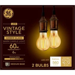 GE Household Lighting GE 2pk 60W Vintage Style A19 LED Light Bulbs Amber Glass