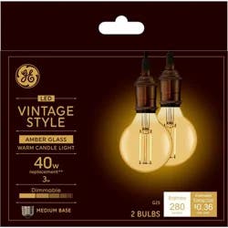 GE Household Lighting GE 2pk 40W Vintage Style G25 LED Globe Light Bulbs Amber Glass
