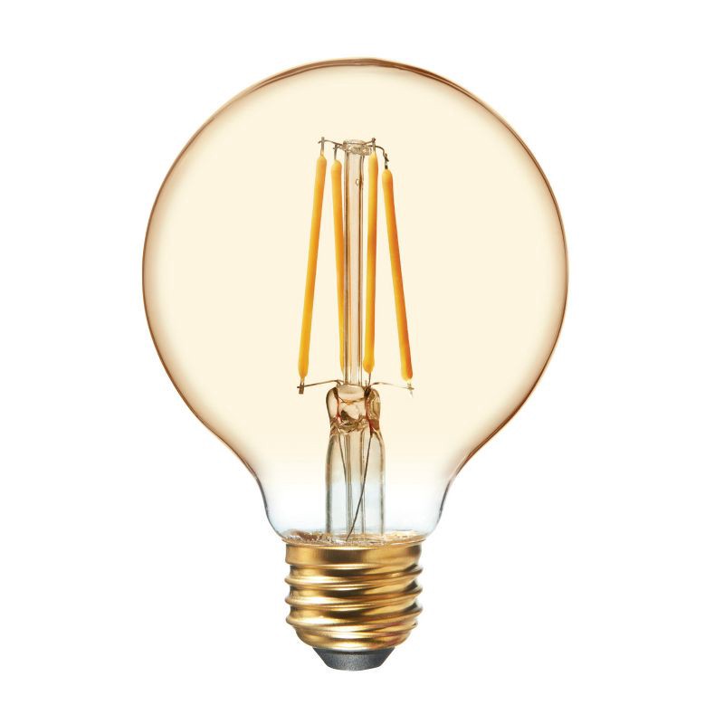 slide 2 of 3, GE Household Lighting GE 2pk 60W Vintage Style G25 LED Globe Light Bulbs Amber Glass: Warm Dimmable Edison Decorative for Lamps, 500 Lumens, 2 ct