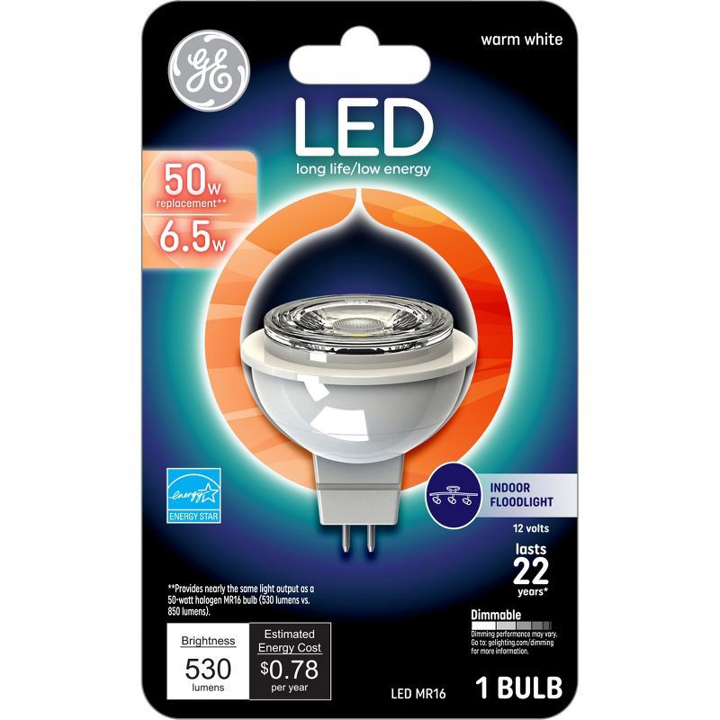 slide 1 of 4, GE Household Lighting GE 50W MR16 LED Light Bulb Warm White, 1 ct