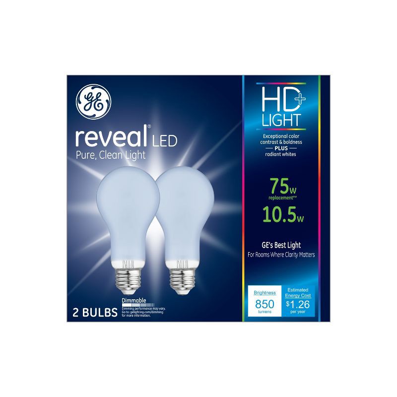 slide 2 of 2, General Electric GE 2pk 8.5W 75W Equivalent Reveal LED HD+ Light Bulbs, 2 ct