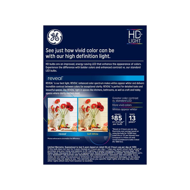 slide 3 of 10, GE Household Lighting GE 4pk 60W Reveal HD+ A19 LED Light Bulbs, 4 ct