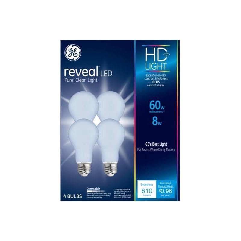 slide 1 of 7, GE Household Lighting GE 4pk 8W 60W Equivalent Reveal LED HD+ Light Bulbs, 4 ct