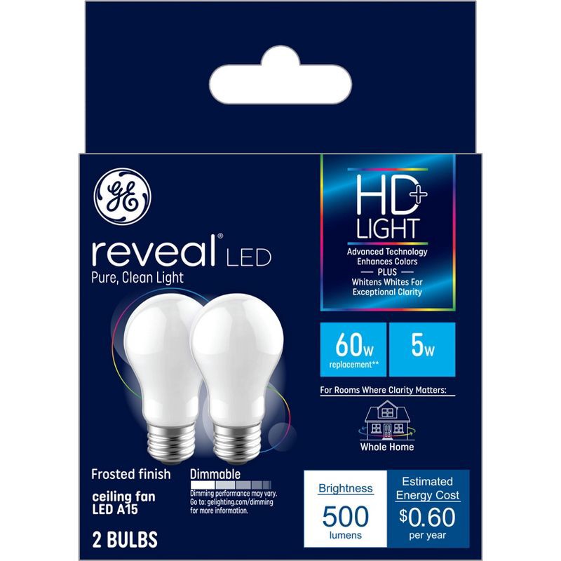 slide 1 of 7, GE Household Lighting GE 2pk 60W Reveal LED Ceiling Fan Light Bulb, 2 ct