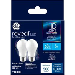 GE Household Lighting GE 2pk 60W Reveal LED Ceiling Fan Light Bulb