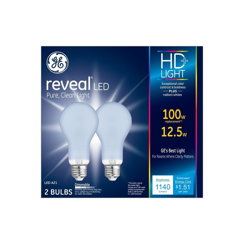 slide 1 of 7, GE Household Lighting GE 2pk Reveal LED 100W A21, 2 ct