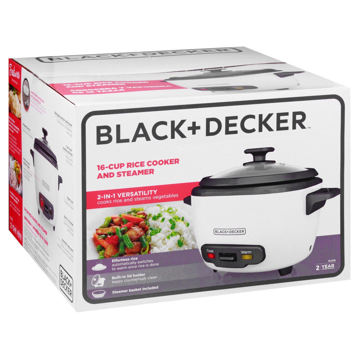 slide 2 of 8, BLACK+DECKER White Rice Cooker with Basket, 1 ct