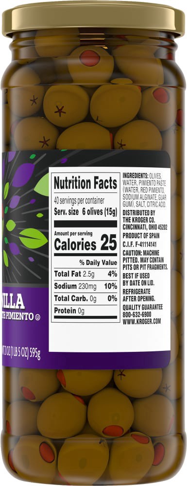 slide 3 of 3, Kroger Pimiento Stuffed Green Manzanilla Olives - 21 oz, 21 oz