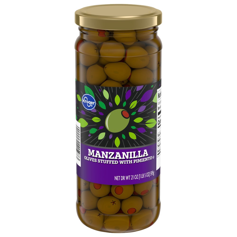 slide 2 of 3, Kroger Pimiento Stuffed Green Manzanilla Olives - 21 oz, 21 oz