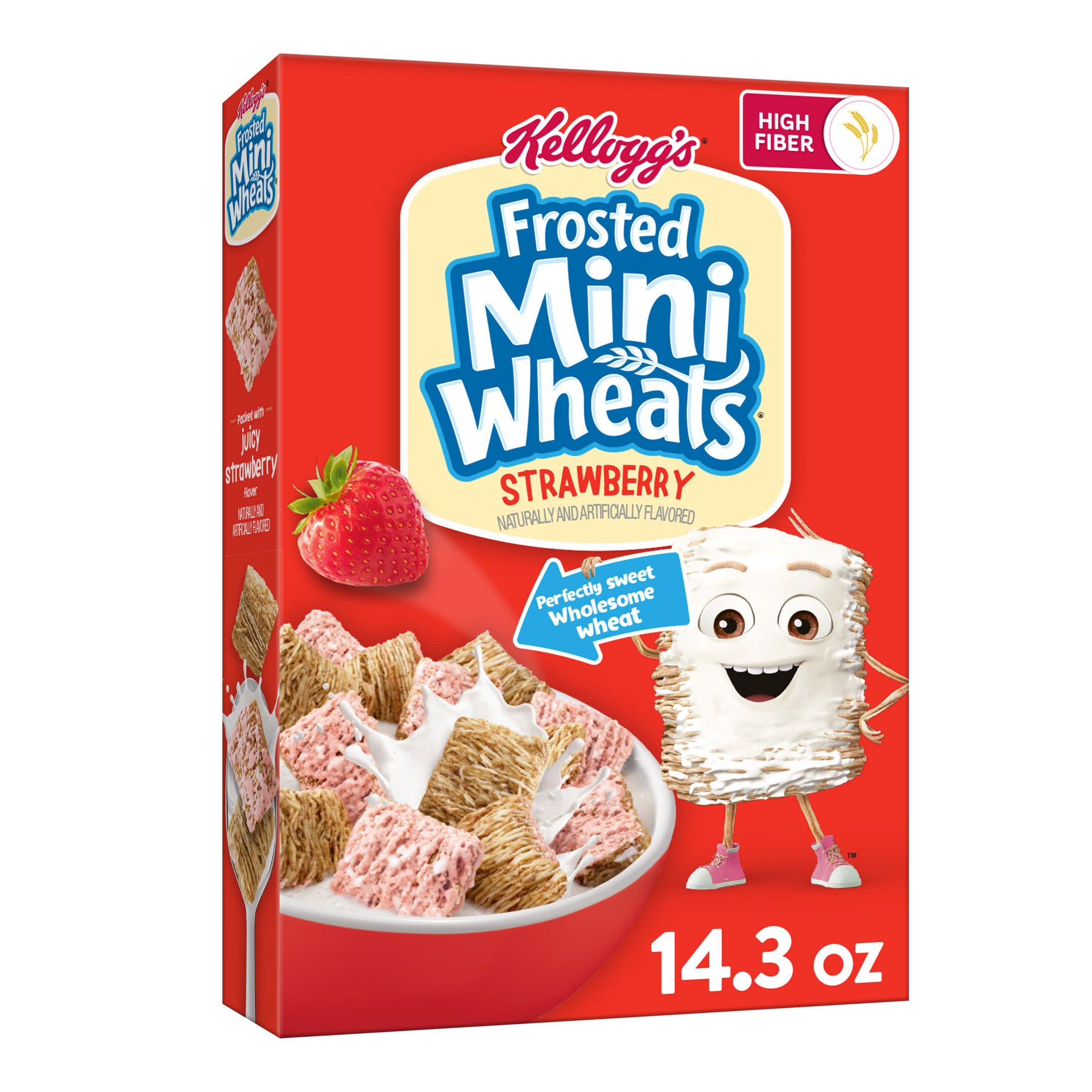 slide 1 of 5, Frosted Mini-Wheats Kellogg's Frosted Mini-Wheats Breakfast Cereal, Fiber Cereal, Kids Snacks, Strawberry, 14.3oz Box, 1 Box, 14.3 oz