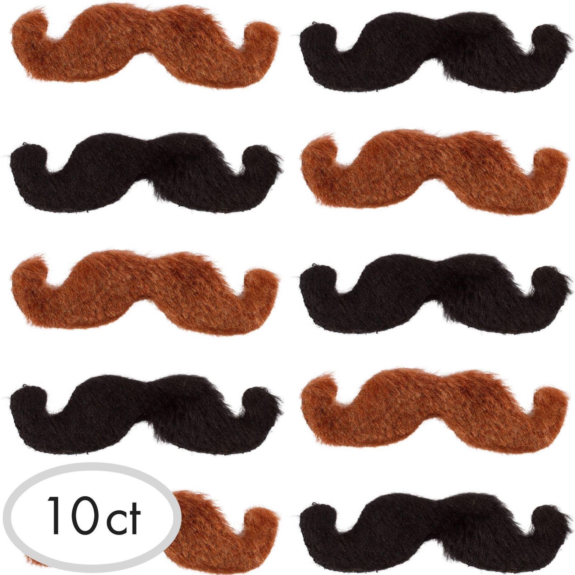 slide 1 of 1, Party City Black & Brown Western Moustaches, 10 ct