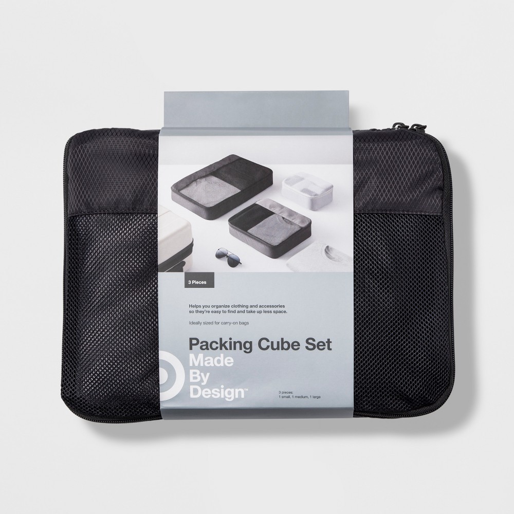 slide 2 of 6, 3pc Packing Cube Set Black - Made By Design, 1 ct