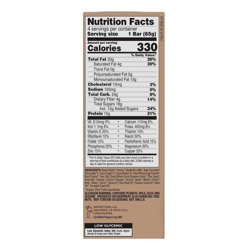 slide 15 of 16, Perfect Bar Dark Chocolate Chip Peanut Butter Protein Bar - 9.2oz/4ct, 4 ct; 9.2 oz