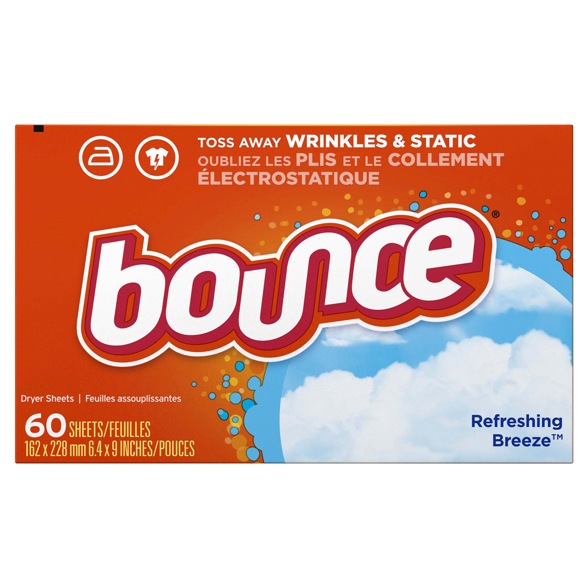 slide 1 of 2, Bounce Fabric Softener Dryer Sheets, Refreshing Breeze, 60 ct
