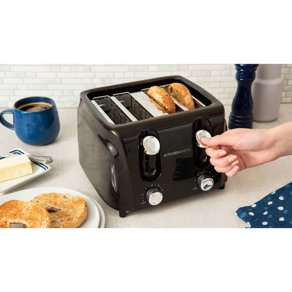 slide 4 of 4, KitchenSmith 4 Slice Toaster - Black, 1 ct