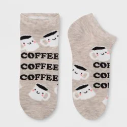 Women's Coffee Socks - Oatmeal 4-10: Lightweight Knit, Banded Cuff, Low Cut, Machine Washable, Fun Food Pattern