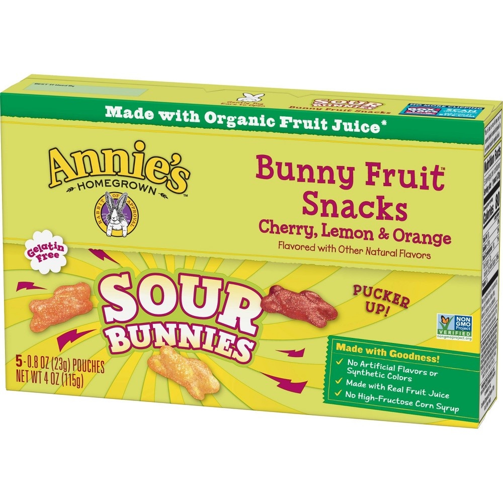 slide 3 of 3, Annie's Sour Bunnies Fruit Snacks, 5 ct