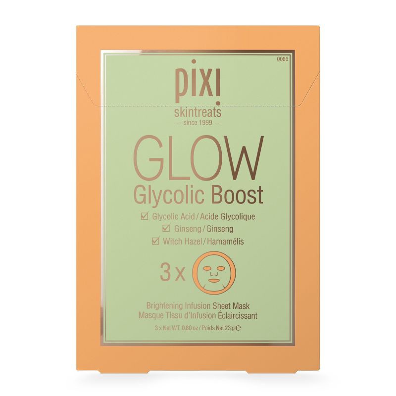 slide 1 of 5, Pixi by Petra GLOW Glycolic Boost Brightening Face Sheet Mask - 3ct - 0.8oz, 3 ct, 0.8 oz