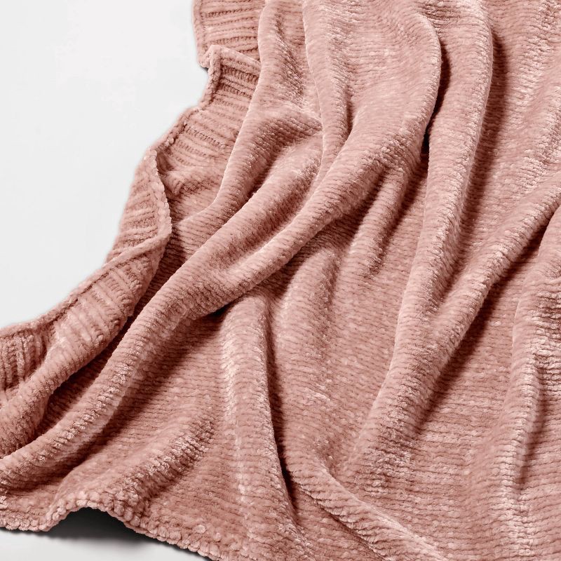 slide 3 of 3, 50"x60" Shiny Chenille Throw Blanket Blush - Threshold™: Soft, Reversible, Machine Washable, 1 ct