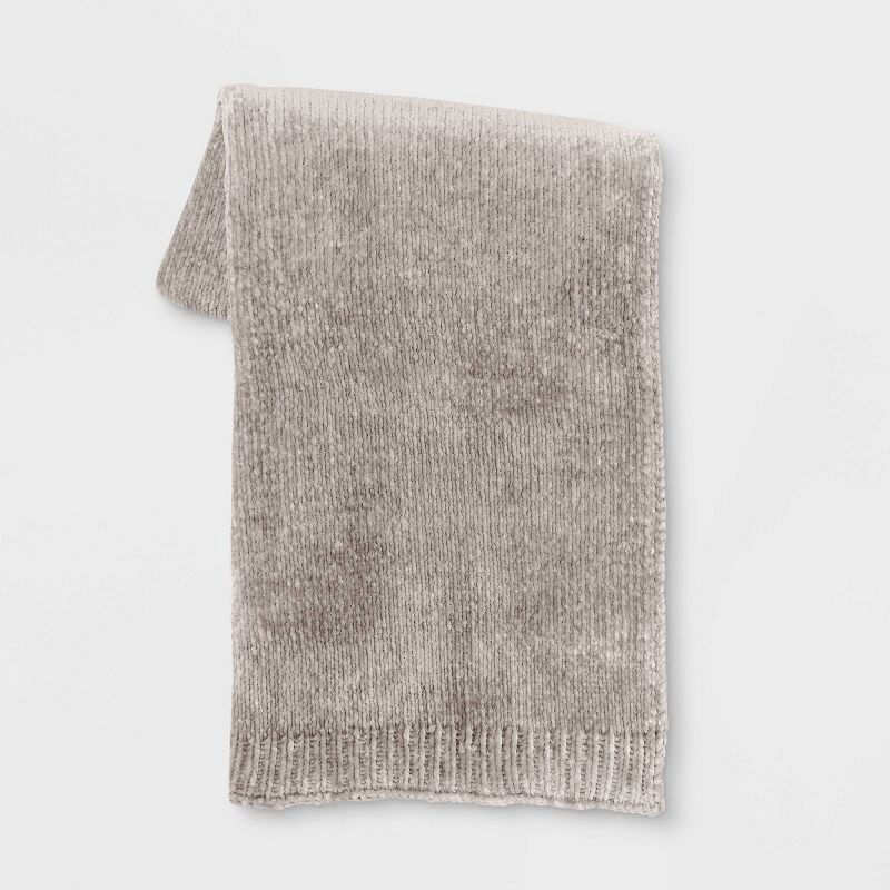 slide 1 of 3, 50"x60" Shiny Chenille Throw Blanket Neutral - Threshold™: Soft Knitted, Reversible, Machine Washable, Modern Home Decor, 1 ct