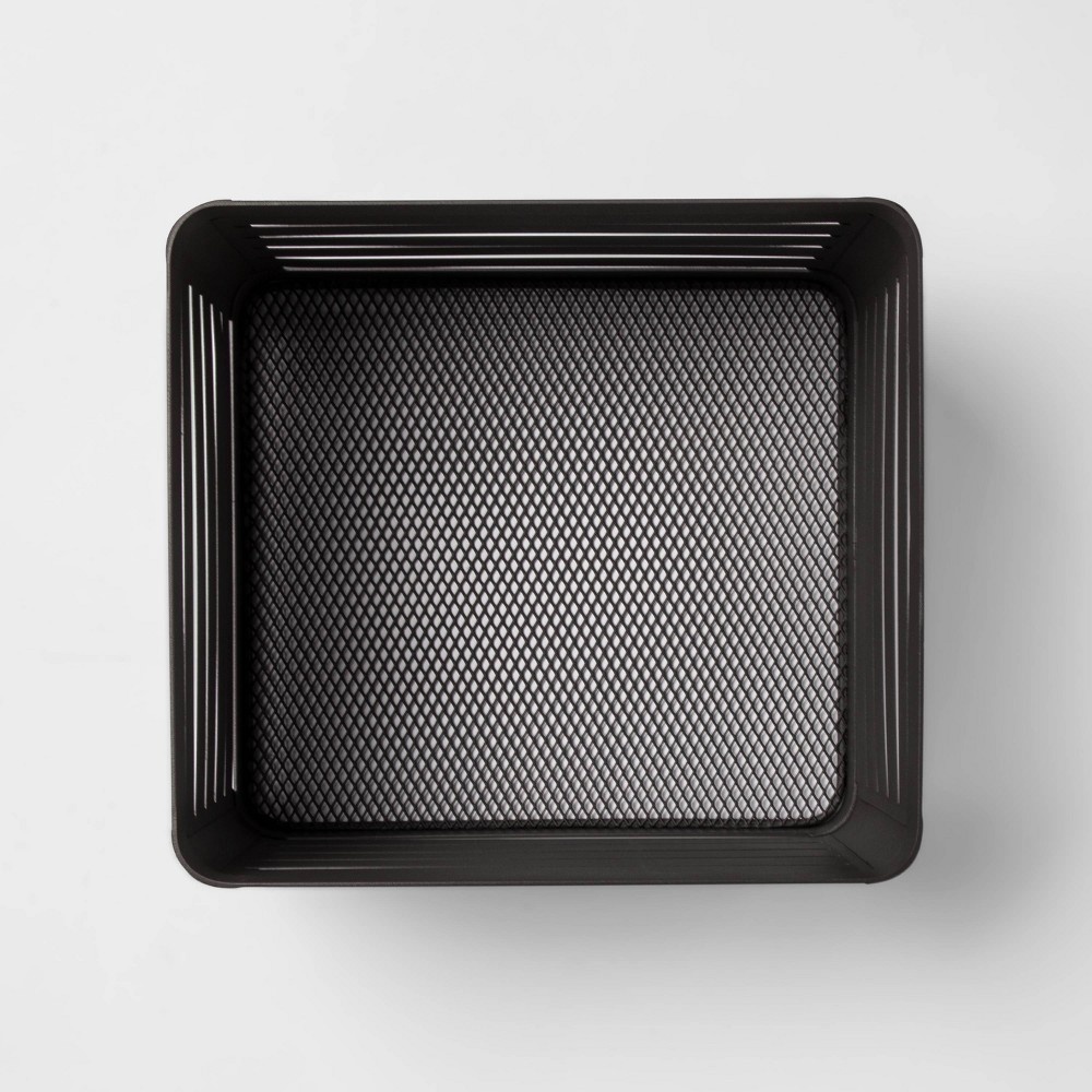 slide 3 of 3, Small Slatted Metal Bin with Mesh Bottom Charcoal 8"x10" - Project 62, 1 ct