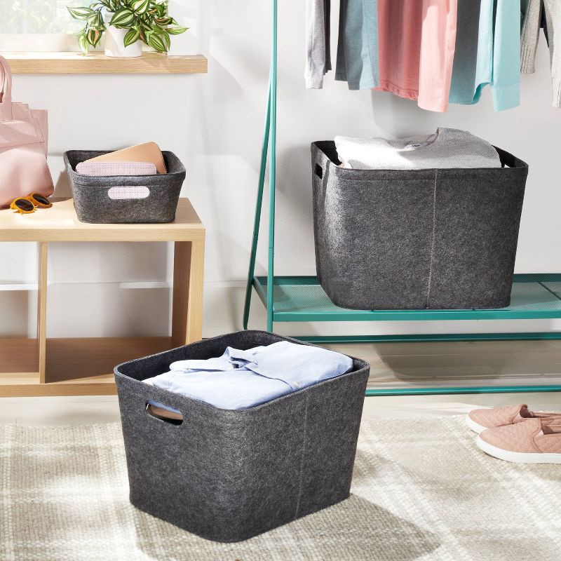 slide 2 of 4, 14" x 15" Large Felt Basket with Stitching Dark Gray - Brightroom™: Modern Storage Bin with Cut-Out Handles, 1 ct