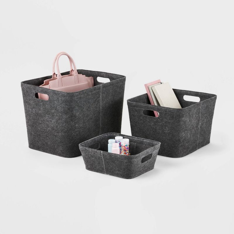 slide 4 of 4, 14" x 15" Large Felt Basket with Stitching Dark Gray - Brightroom™: Modern Storage Bin with Cut-Out Handles, 1 ct